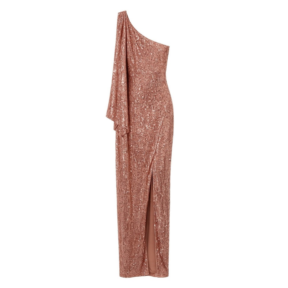 MNG Capsule Rose Gold Sequin One Shoulder Gown XS NWT - Picture 4 of 11